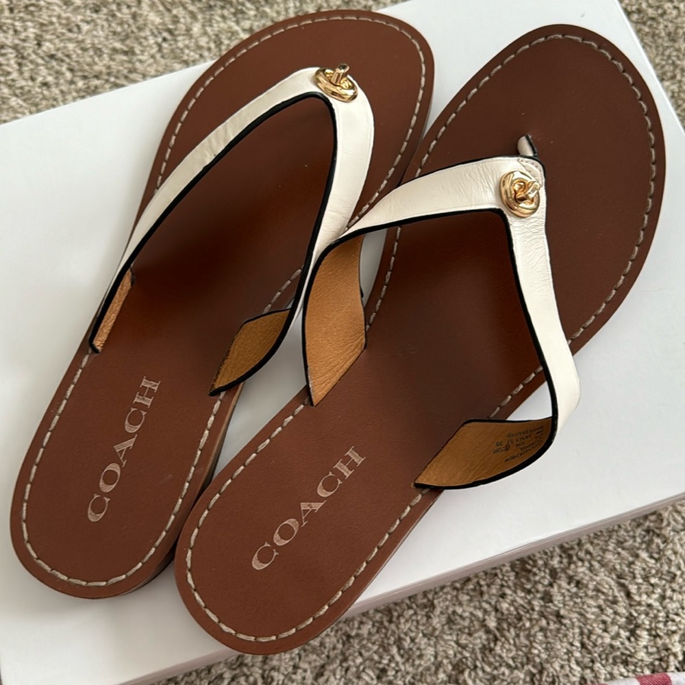 Coach leather flip flops, new!